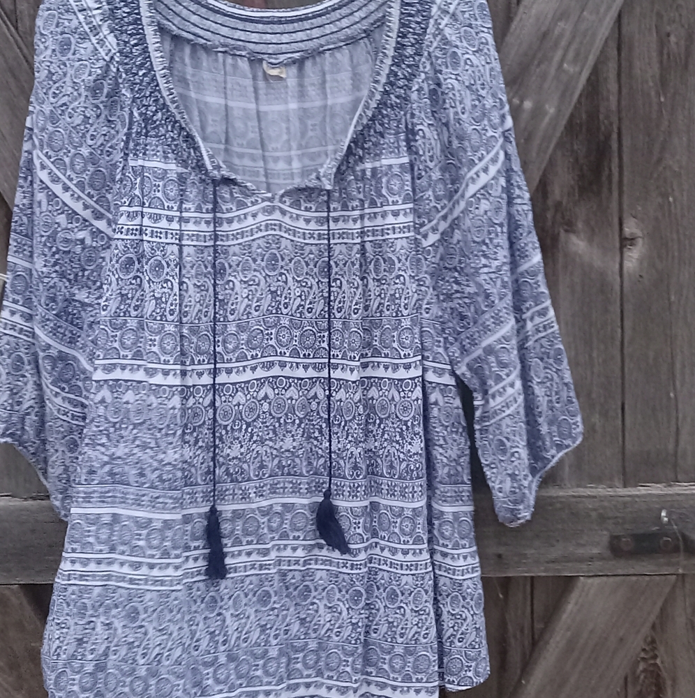 Boho Medallion Print Peasant Blouse, L/XL